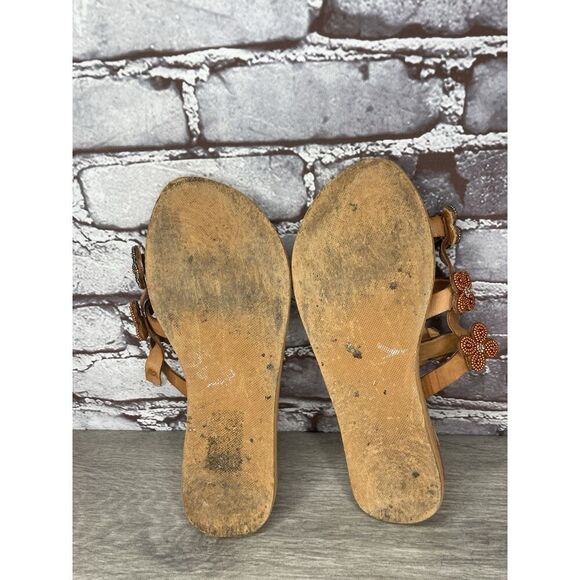 Laidback London Brown Leather Handmade Boho Floral Beaded Sandals Women 7US/38EU - Picture 15 of 16